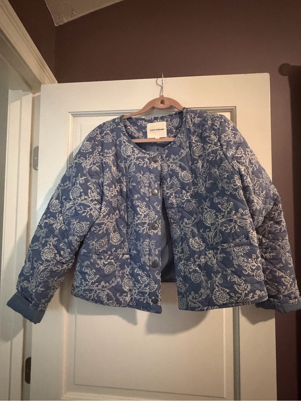 Lucky Brand Blue Quilted Floral Puff Jacket